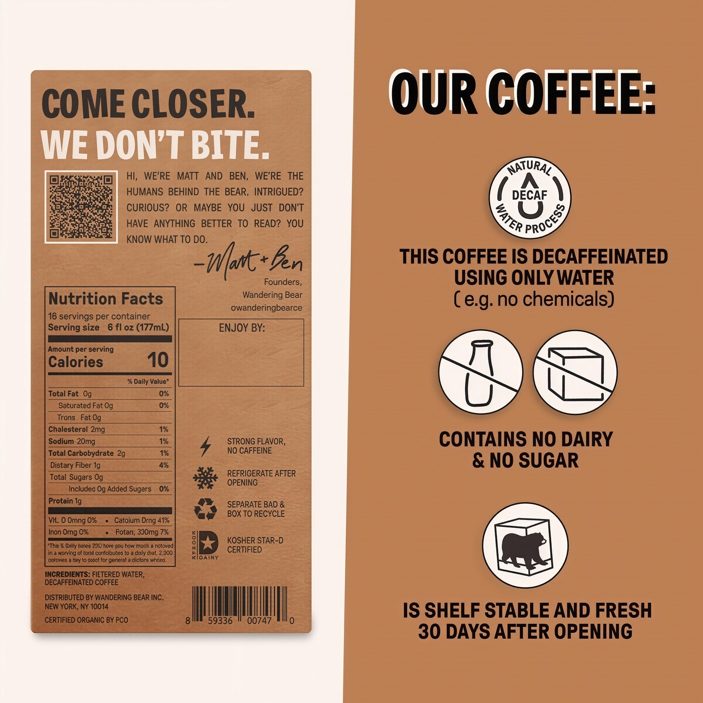 Wandering Bear Straight Black Organic Cold Brew Coffee On Tap 96 oz