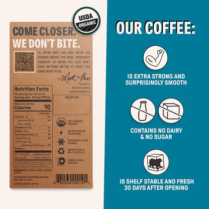 Wandering Bear Straight Black Organic Cold Brew Coffee On Tap 96 oz