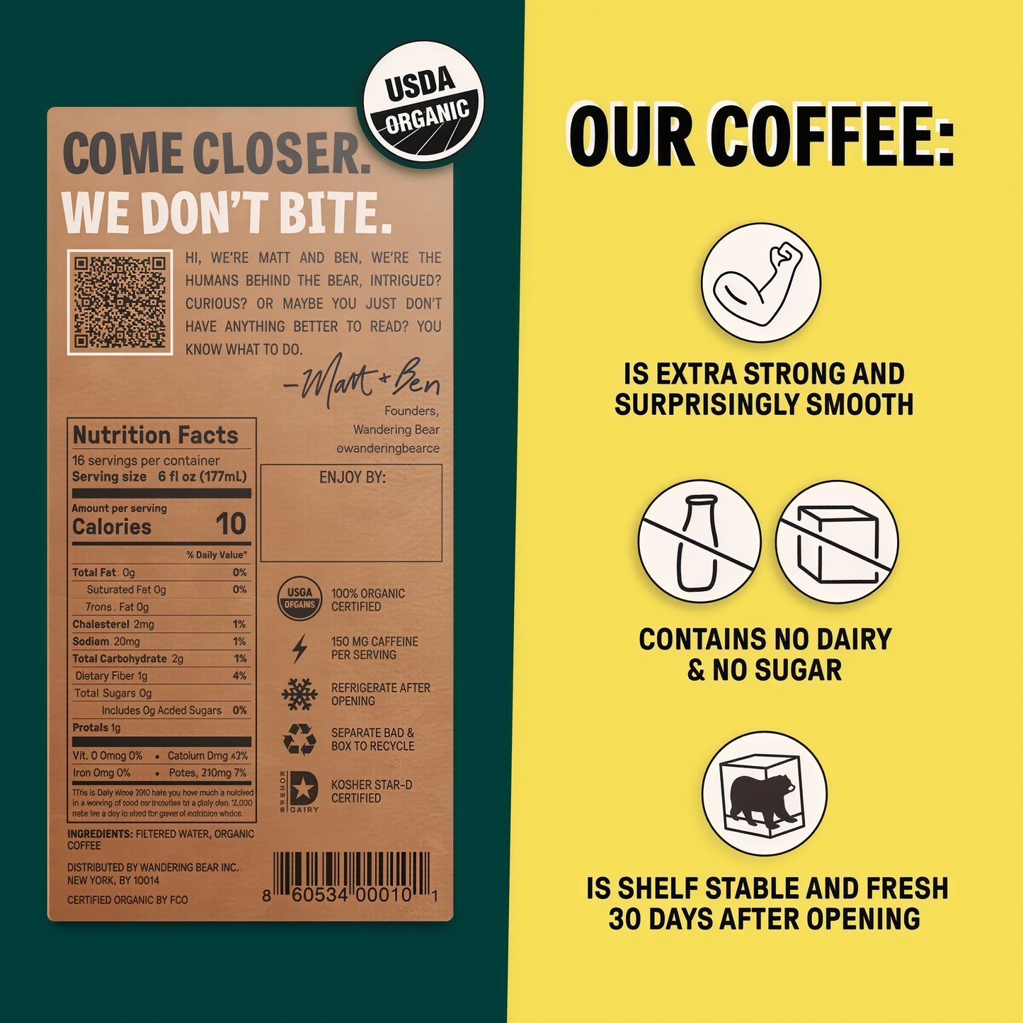 Wandering Bear Straight Black Organic Cold Brew Coffee On Tap 96 oz