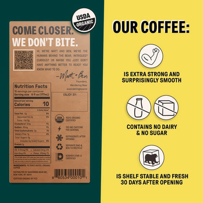 Wandering Bear Straight Black Organic Cold Brew Coffee On Tap 96 oz