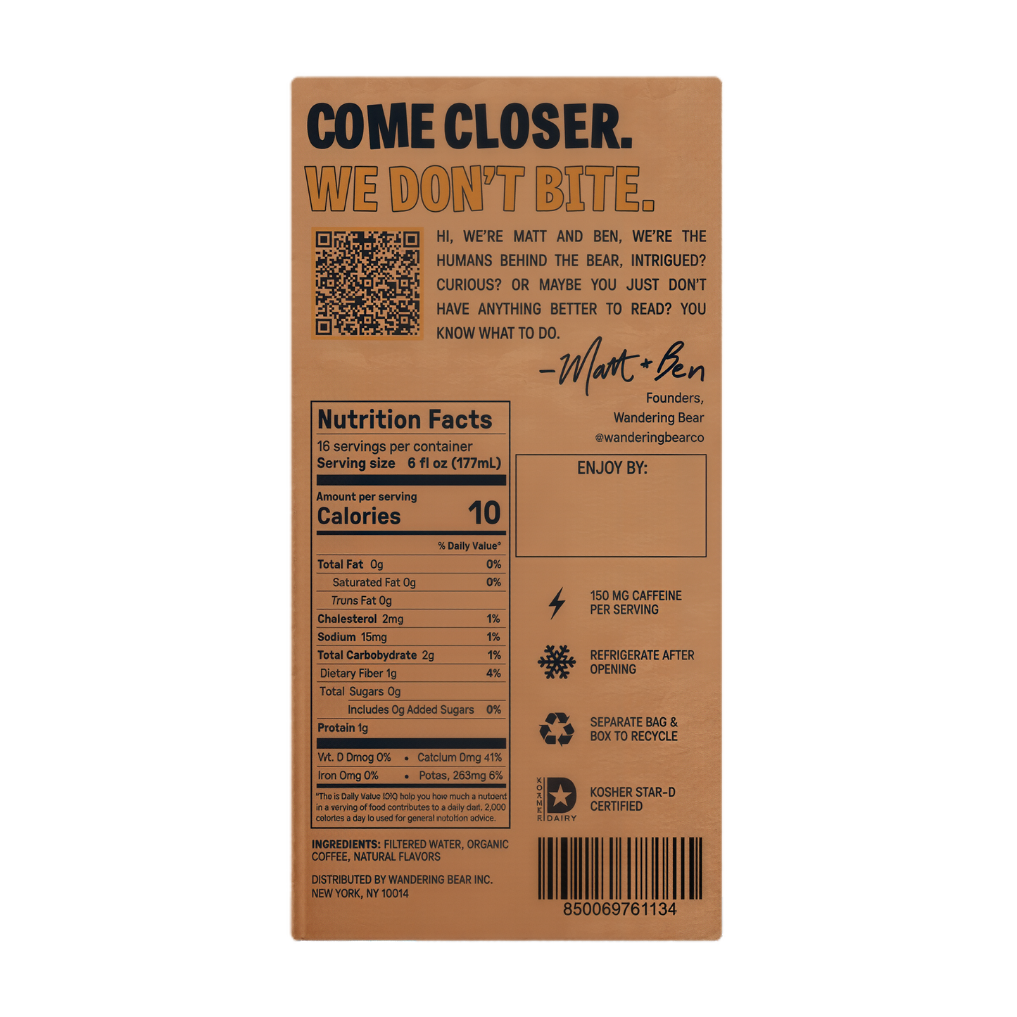 Wandering Bear Straight Black Organic Cold Brew Coffee On Tap 96 oz