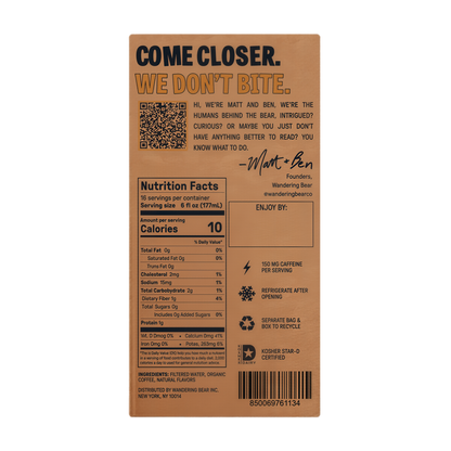 Wandering Bear Straight Black Organic Cold Brew Coffee On Tap 96 oz