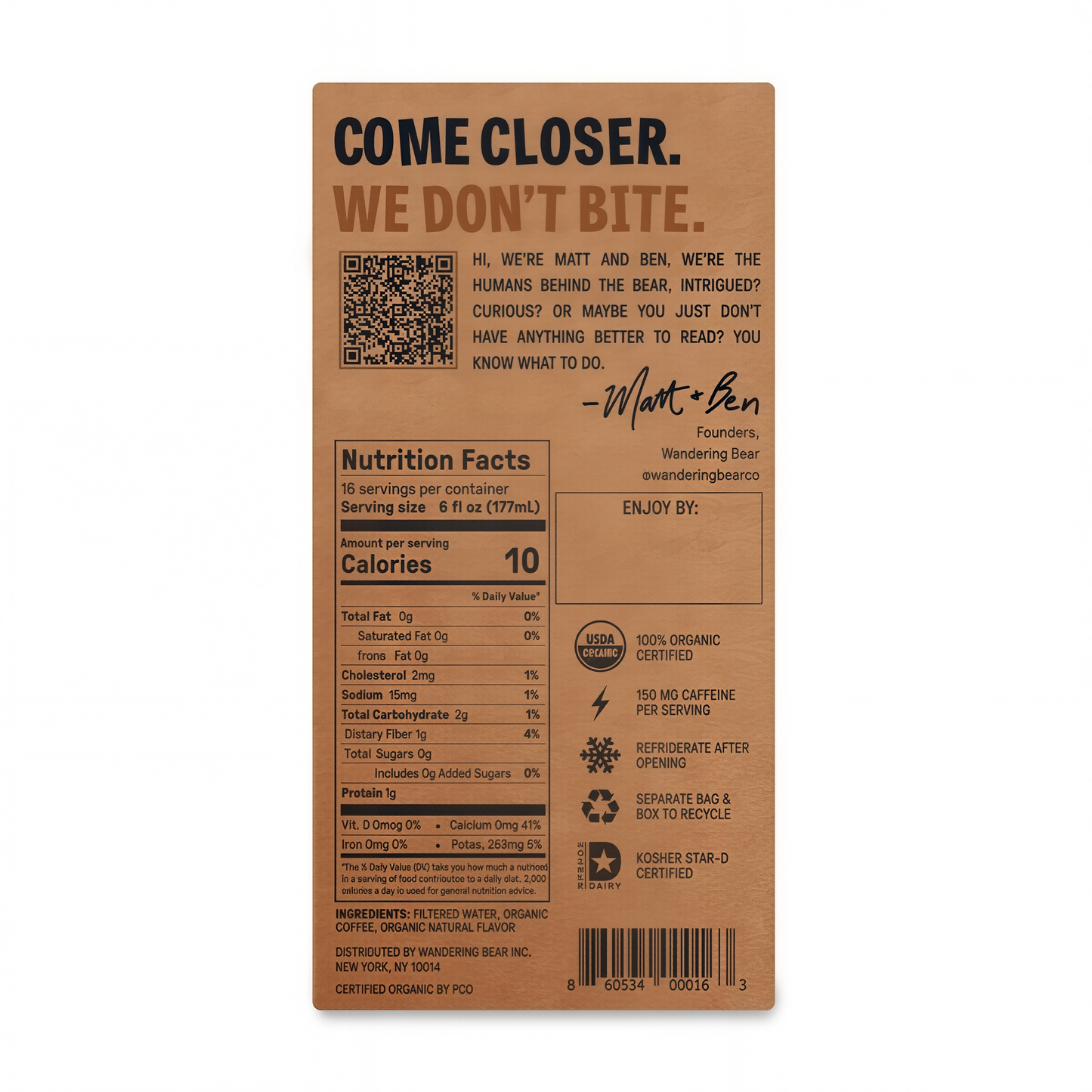 Wandering Bear Straight Black Organic Cold Brew Coffee On Tap 96 oz