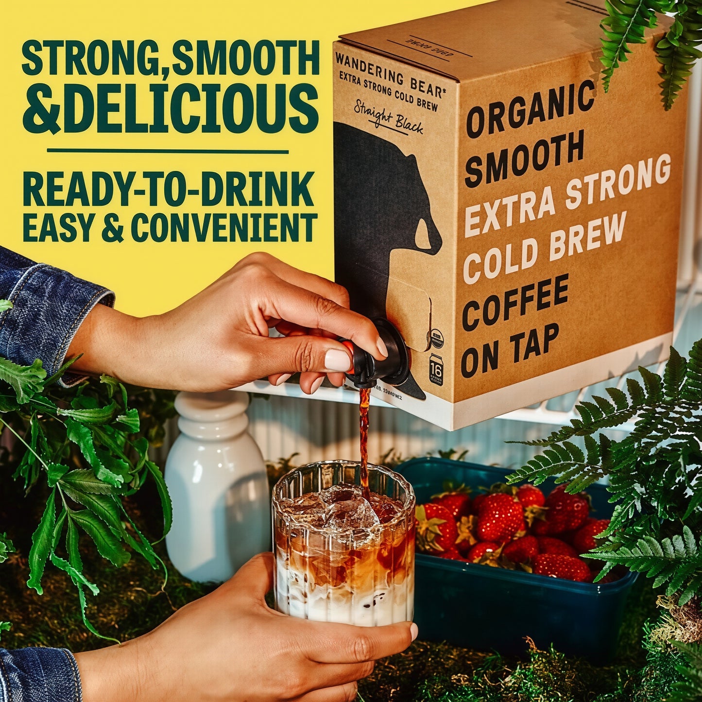 Wandering Bear Straight Black Organic Cold Brew Coffee On Tap 96 oz